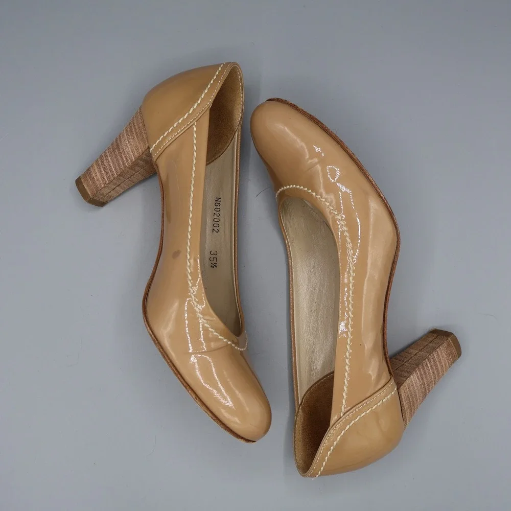 AGL Patent‎ Leather Pumps Womens 35.5 Tan Classic Old Money Career Professional